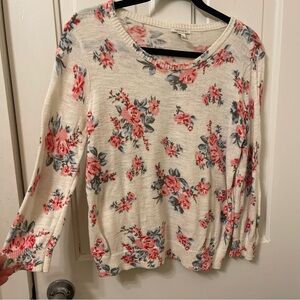 Forever 21 Floral Print Sweater - Cream, Pink, and Gray